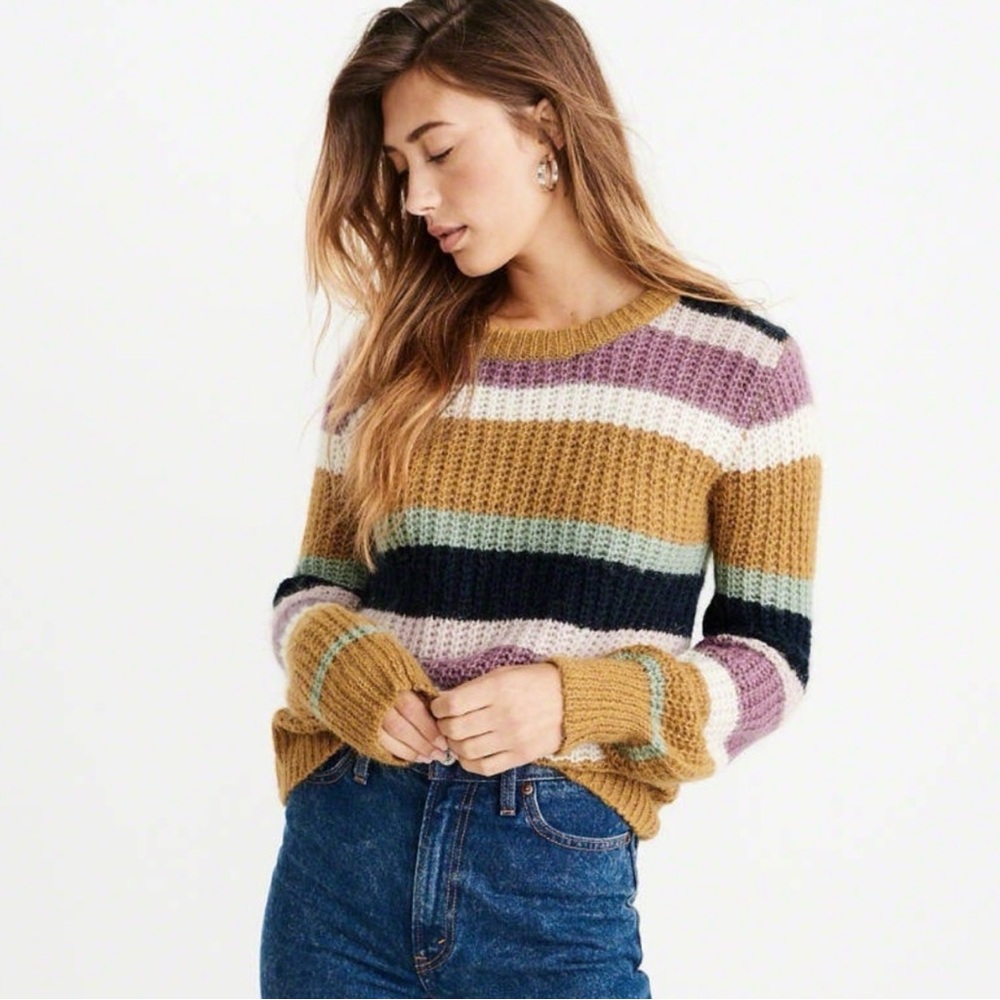 Abercrombie & Fitch Wool & Alpaca Crewneck Sweater Multicolor Striped Women's XS